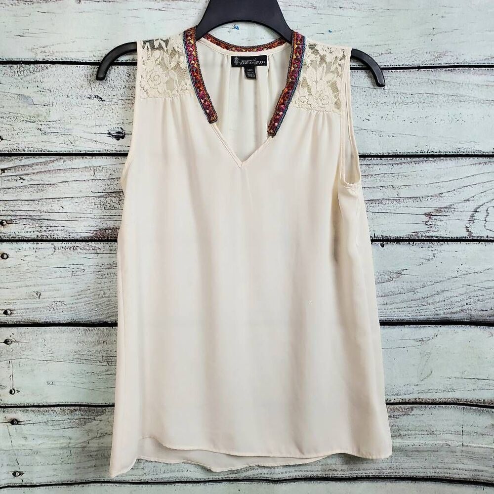 Signature Studio Cream Small Sleeveless Shell Blouse Top